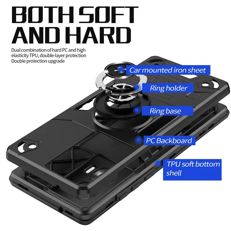 For Motorola Edge 50 Fusion 5G Case with Ring Holder Kickstand PC + TPU Anti-Fall Phone Cover - Black