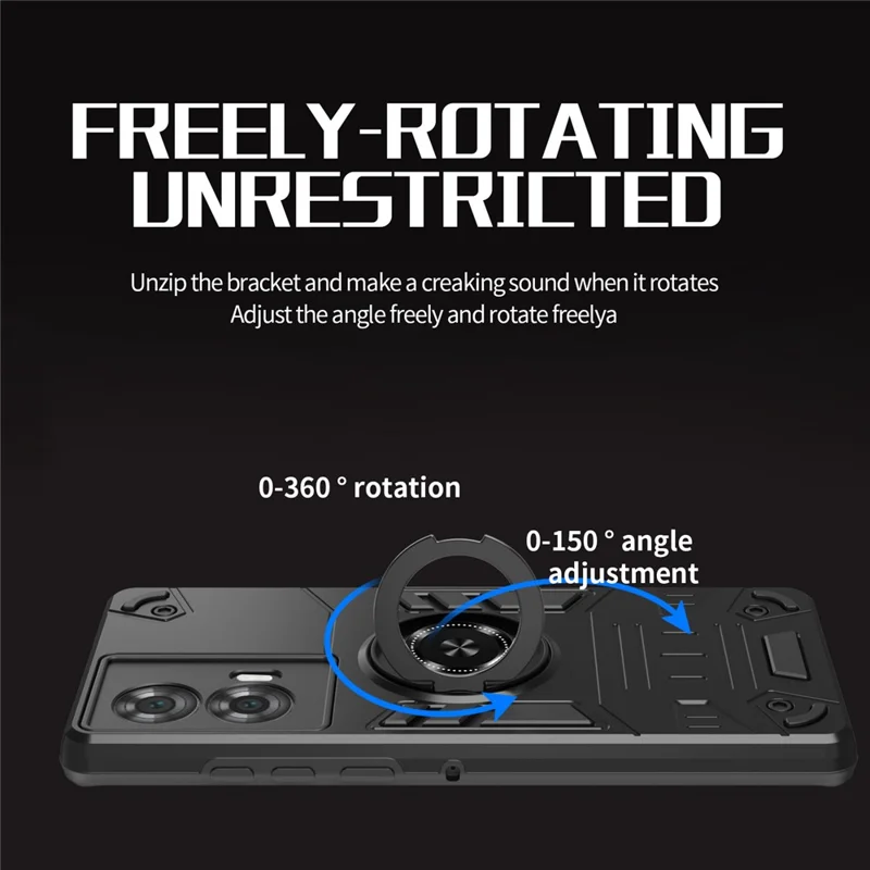 For Motorola Edge 50 Fusion 5G Case with Ring Holder Kickstand PC + TPU Anti-Fall Phone Cover - Black