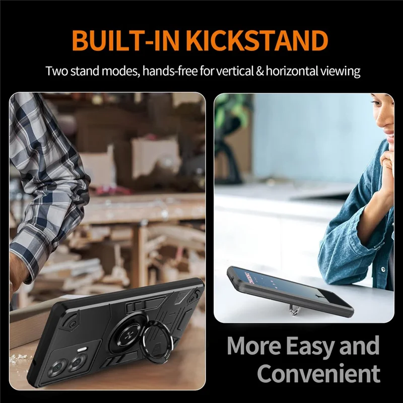 For Motorola Edge 50 Fusion 5G Case with Ring Holder Kickstand PC + TPU Anti-Fall Phone Cover - Black