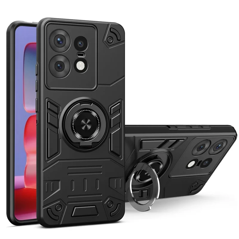 Til Motorola Edge 50 Pro 5G hylse med ringeholder og støtteben PC + TPU anti-fald telefonbeskyttelse - Sort