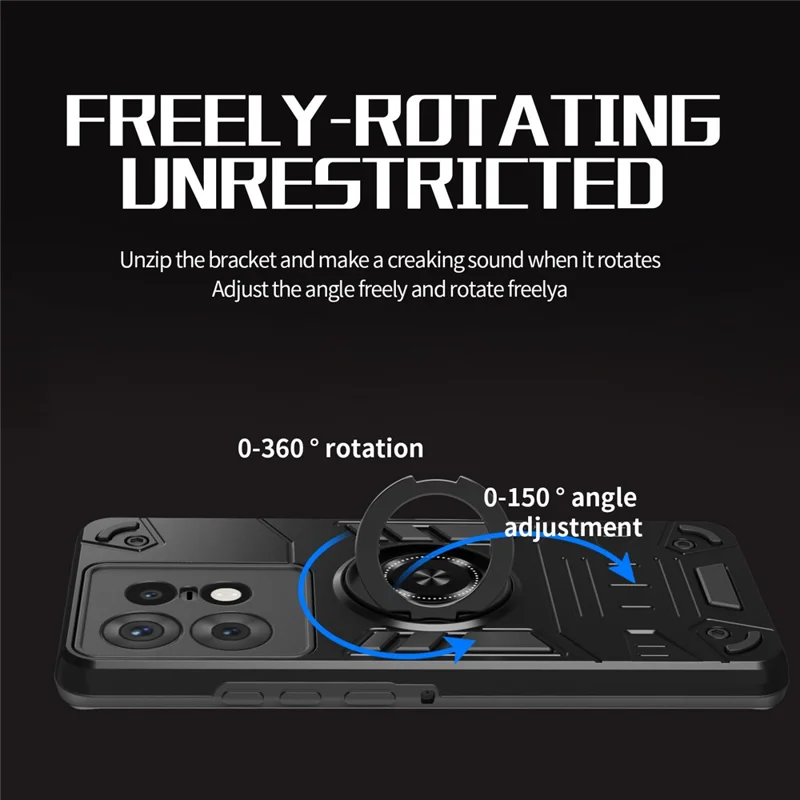 Til Motorola Edge 50 Pro 5G hylse med ringeholder og støtteben PC + TPU anti-fald telefonbeskyttelse - Sort