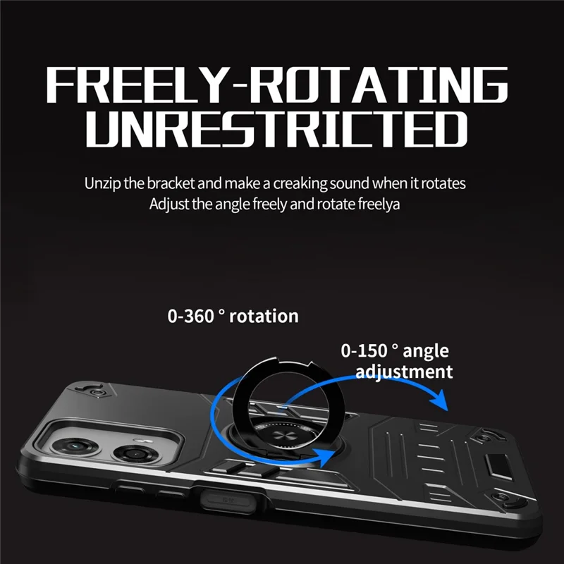 غطاء هاتف لـ Motorola Moto G04 4G / G04s 4G / G24 4G / E14 4G PC + TPU مقاوم للسقوط مع حامل حلقة - أسود