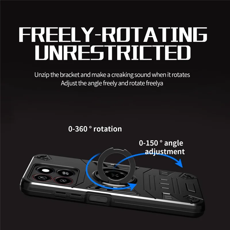 For ZTE Blade A35 / A55 Case with Ring Holder Kickstand PC + TPU Anti-Fall Phone Cover - Black