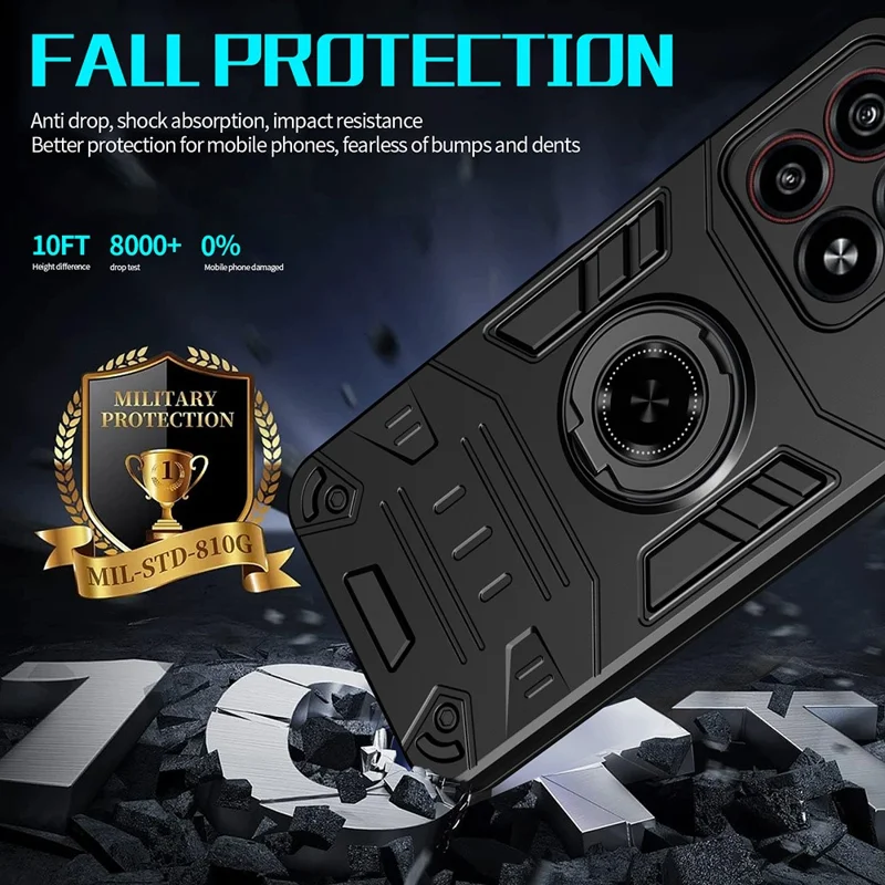 For ZTE Blade A35 / A55 Case with Ring Holder Kickstand PC + TPU Anti-Fall Phone Cover - Black