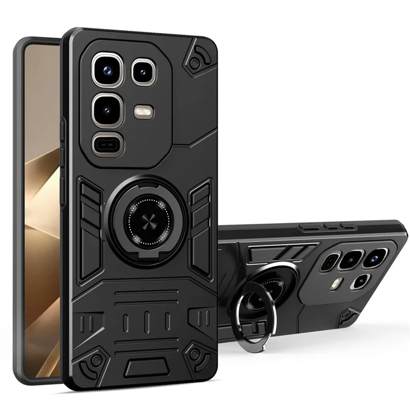 For Infinix Note 50s 5G Case with Ring Holder Kickstand PC + TPU Anti-Fall Phone Cover - Black