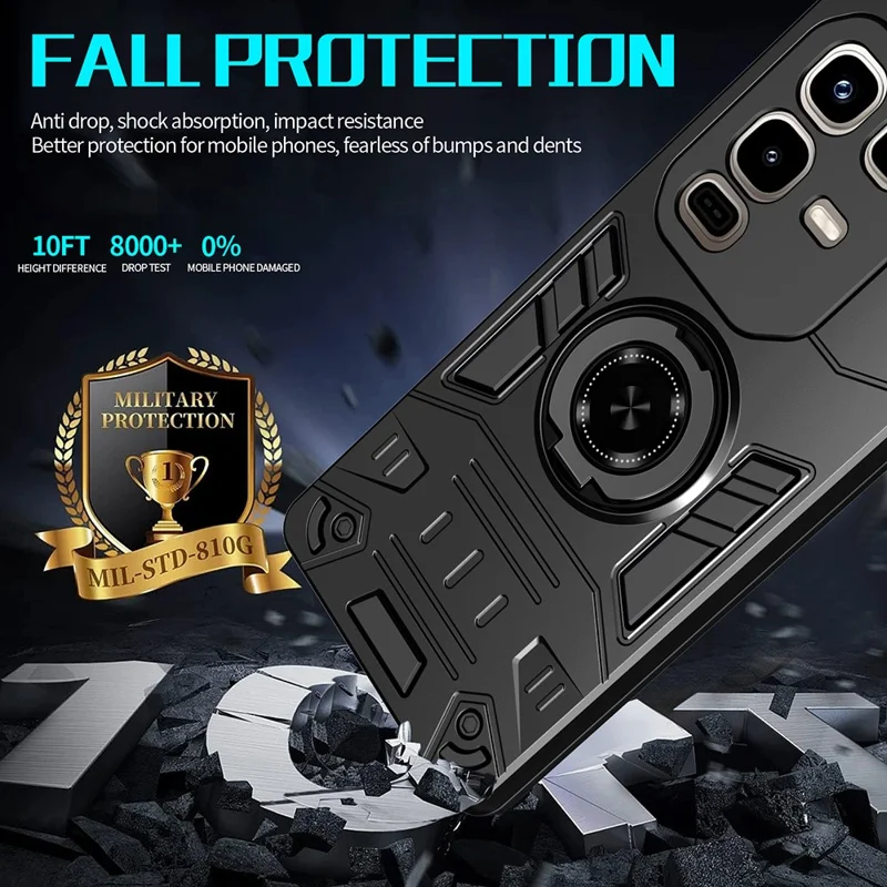 For Infinix Note 50s 5G Case with Ring Holder Kickstand PC + TPU Anti-Fall Phone Cover - Black