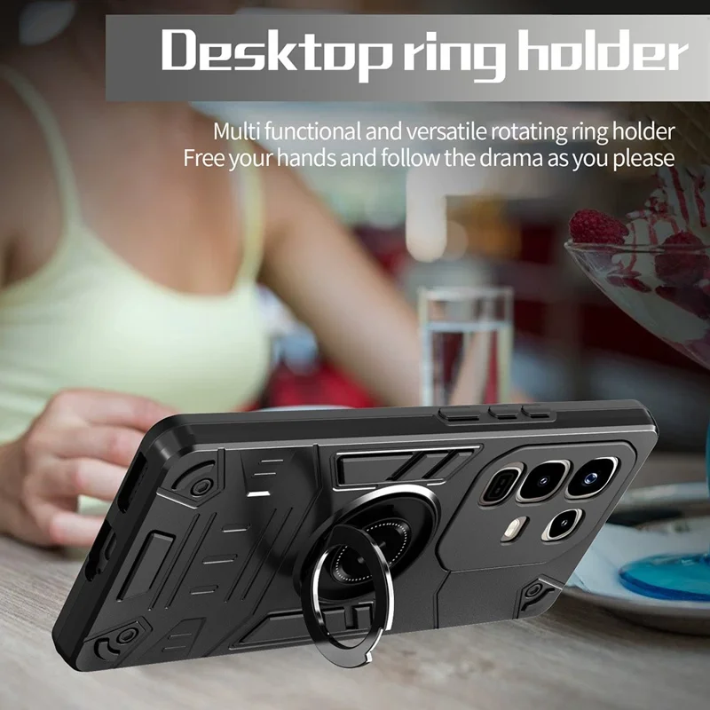 For Infinix Note 50s 5G Case with Ring Holder Kickstand PC + TPU Anti-Fall Phone Cover - Black