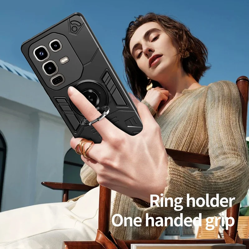 For Infinix Note 50s 5G Case with Ring Holder Kickstand PC + TPU Anti-Fall Phone Cover - Black