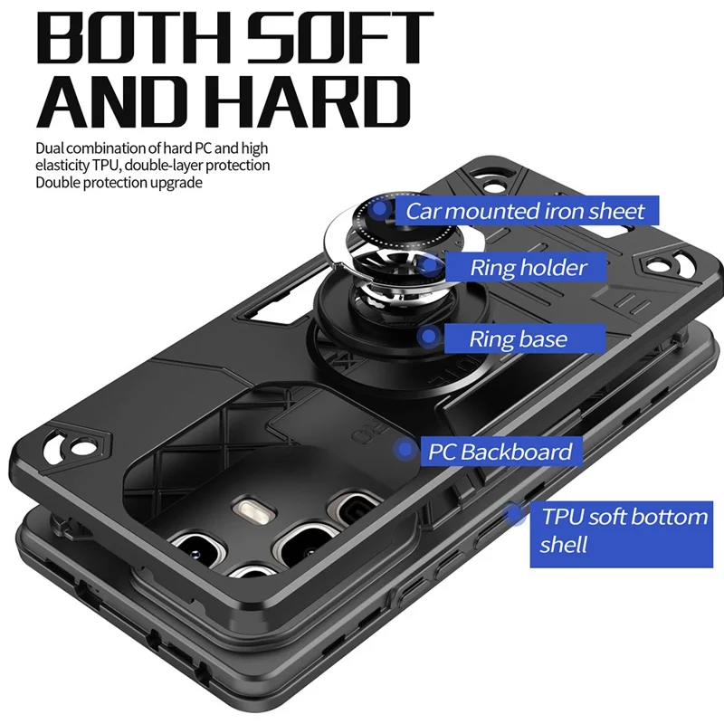 For Infinix Note 50s 5G Case with Ring Holder Kickstand PC + TPU Anti-Fall Phone Cover - Black