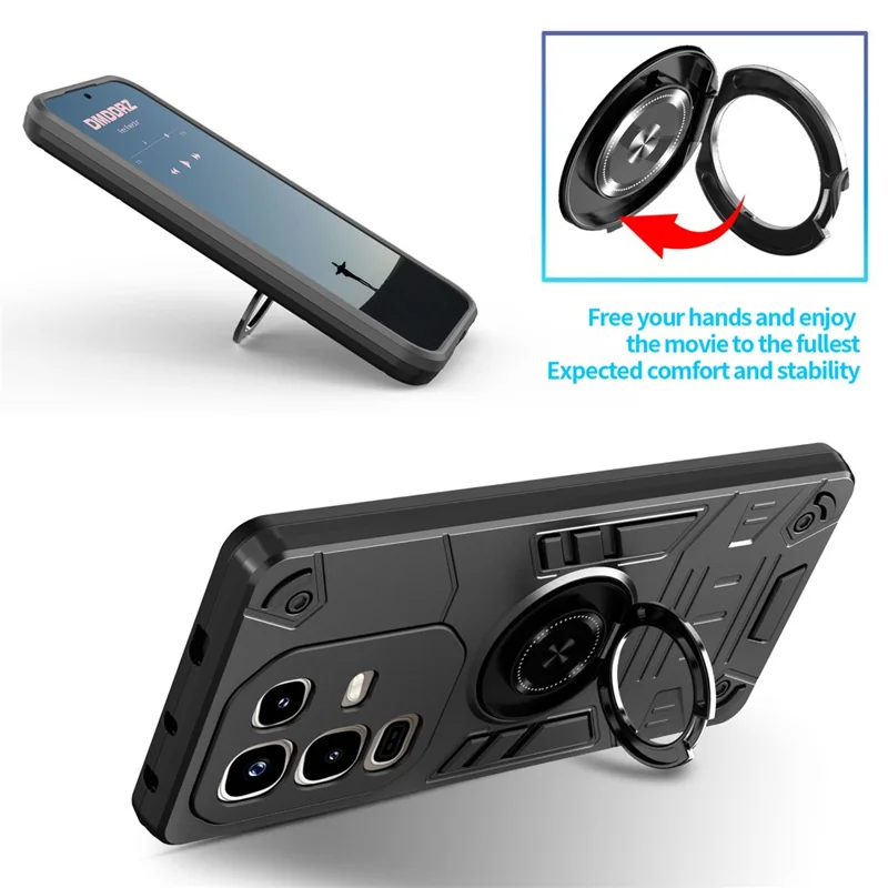 For Infinix Note 50x 5G Case with Ring Holder Kickstand PC + TPU Anti-Fall Phone Cover - Black