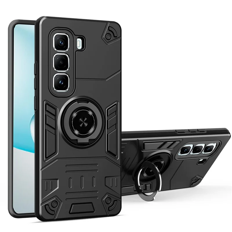 For Infinix Hot 50 Pro+ 4G Case with Ring Holder Kickstand PC + TPU Anti-Fall Phone Cover - Black