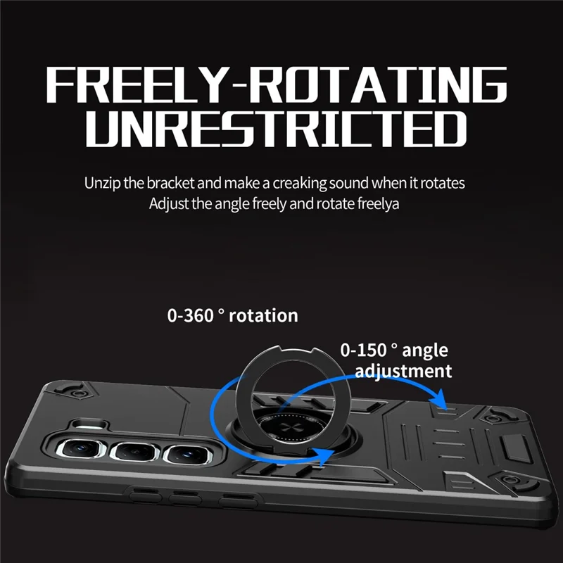 For Infinix Hot 50 Pro+ 4G Case with Ring Holder Kickstand PC + TPU Anti-Fall Phone Cover - Black