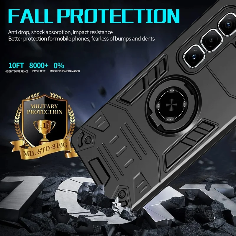 For Infinix Hot 50 Pro+ 4G Case with Ring Holder Kickstand PC + TPU Anti-Fall Phone Cover - Black