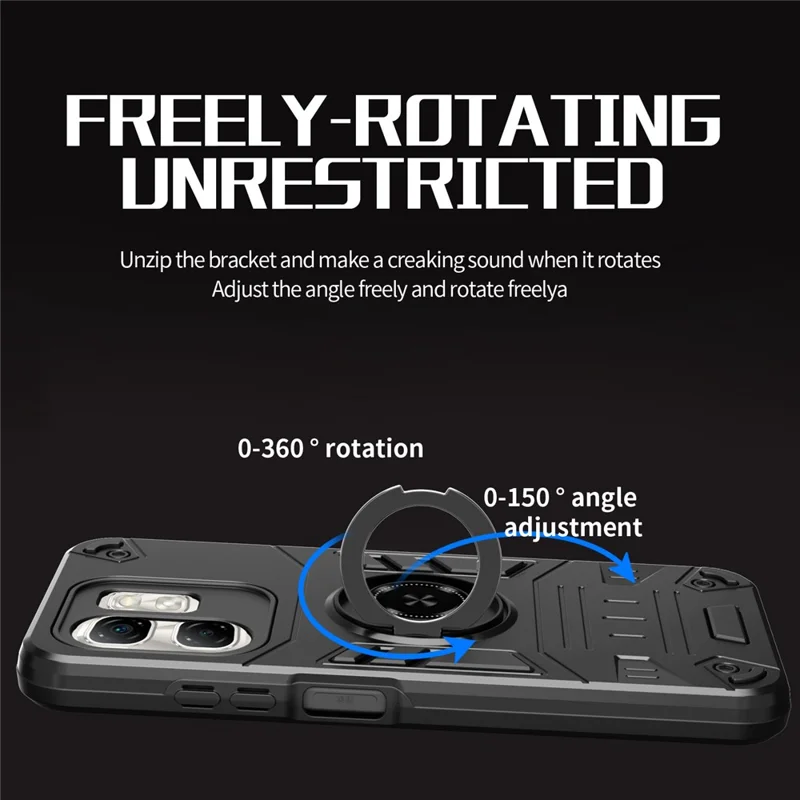 For Infinix Hot 50i 4G / Smart 9 4G Case with Ring Holder Kickstand PC + TPU Anti-Fall Phone Cover - Black