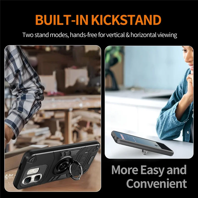 For Infinix Hot 50i 4G / Smart 9 4G Case with Ring Holder Kickstand PC + TPU Anti-Fall Phone Cover - Black