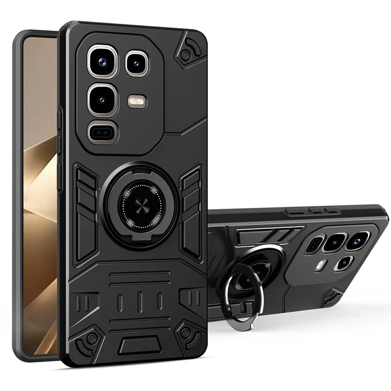 For Infinix Note 50 4G / Note 50 Pro 4G Case with Ring Holder Kickstand PC + TPU Anti-Fall Phone Cover - Black