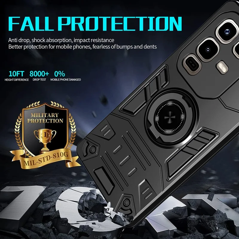 For Infinix Note 50 4G / Note 50 Pro 4G Case with Ring Holder Kickstand PC + TPU Anti-Fall Phone Cover - Black