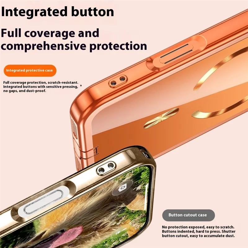 Hoesje voor iPhone 17 Pro met gegalvaniseerde rand Transparant TPU-hoesje compatibel met MagSafe - Oranje