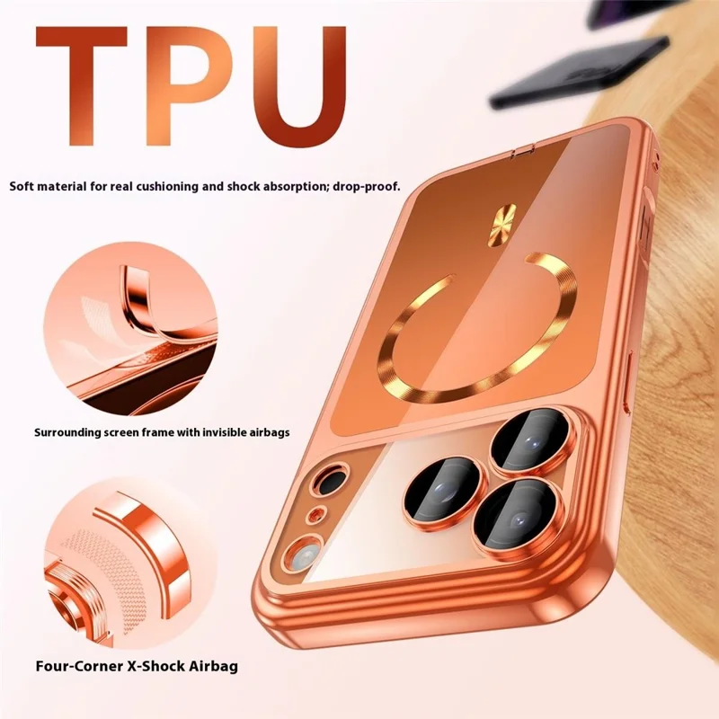 Hoesje voor iPhone 17 Pro met gegalvaniseerde rand Transparant TPU-hoesje compatibel met MagSafe - Oranje