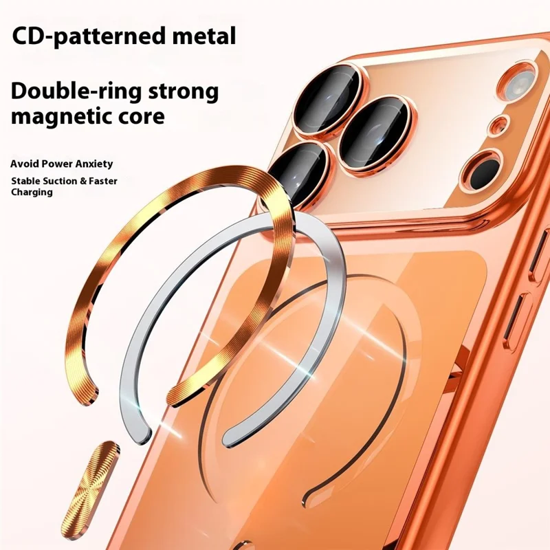 Hoesje voor iPhone 17 Pro met gegalvaniseerde rand Transparant TPU-hoesje compatibel met MagSafe - Oranje