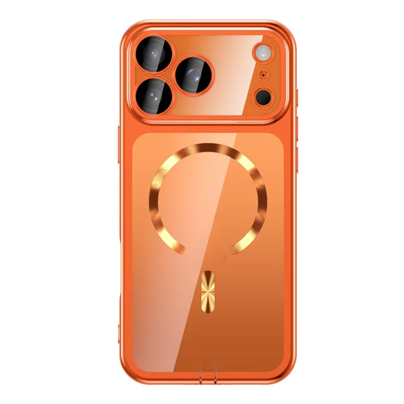 For iPhone 17 Pro Max Case Electroplating Frame Translucent TPU Phone Cover Compatible with MagSafe - Orange