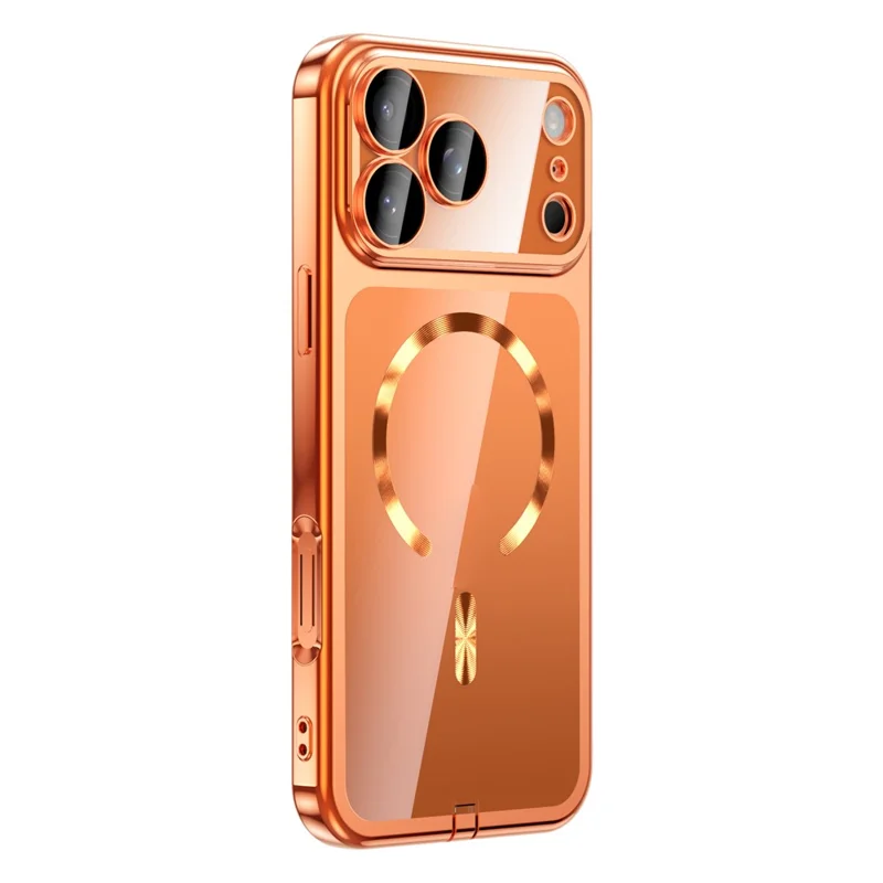 For iPhone 17 Pro Max Case Electroplating Frame Translucent TPU Phone Cover Compatible with MagSafe - Orange
