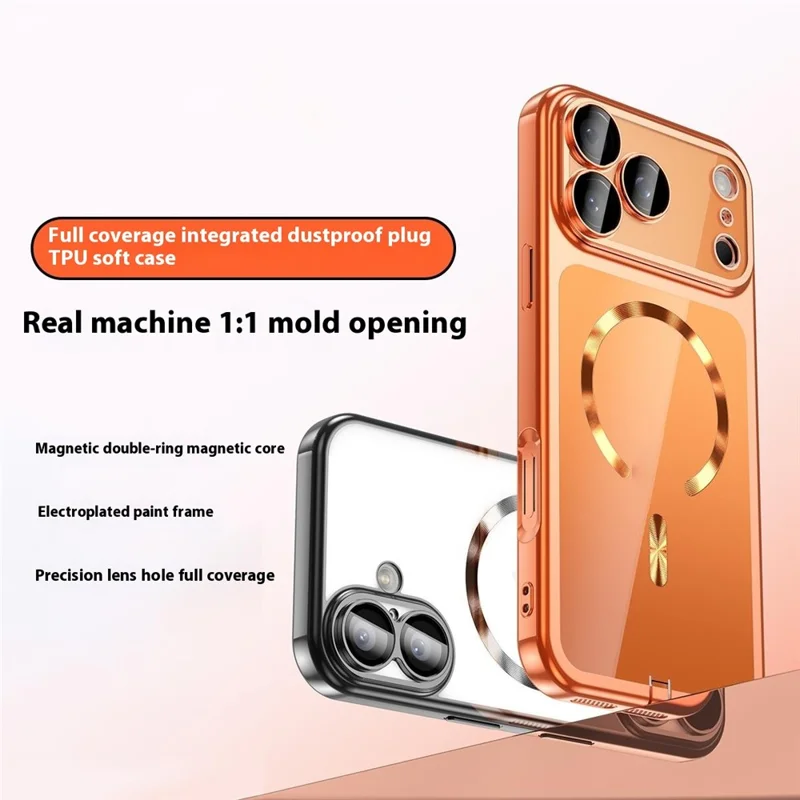 For iPhone 17 Pro Max Case Electroplating Frame Translucent TPU Phone Cover Compatible with MagSafe - Orange