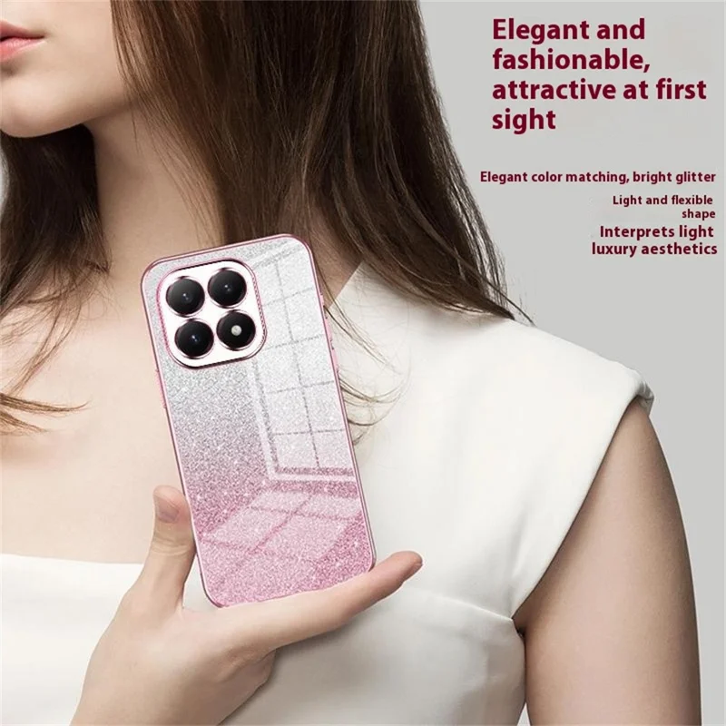For Xiaomi 15T Case Electroplating Gradient Glitter TPU Phone Cover - Pink