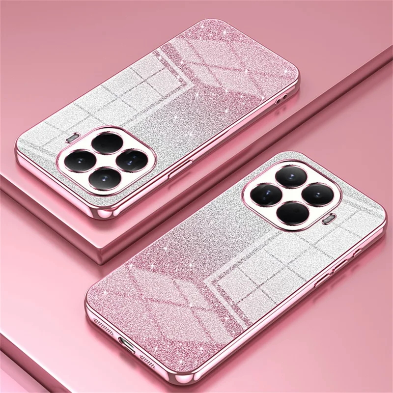 Voor Xiaomi 15T Pro hoesje met electroplating, gradatie glitters, TPU telefoonhoes - Roze