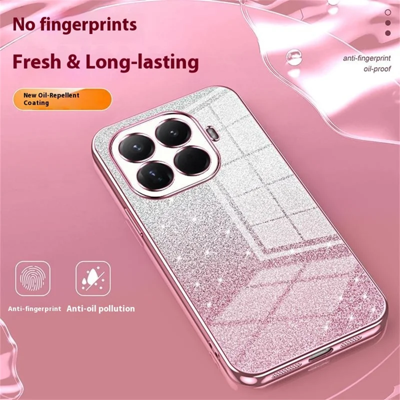 Voor Xiaomi 15T Pro hoesje met electroplating, gradatie glitters, TPU telefoonhoes - Roze