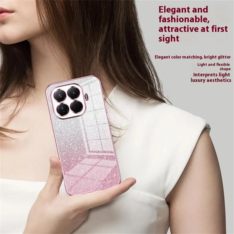 Voor Xiaomi 15T Pro hoesje met electroplating, gradatie glitters, TPU telefoonhoes - Roze