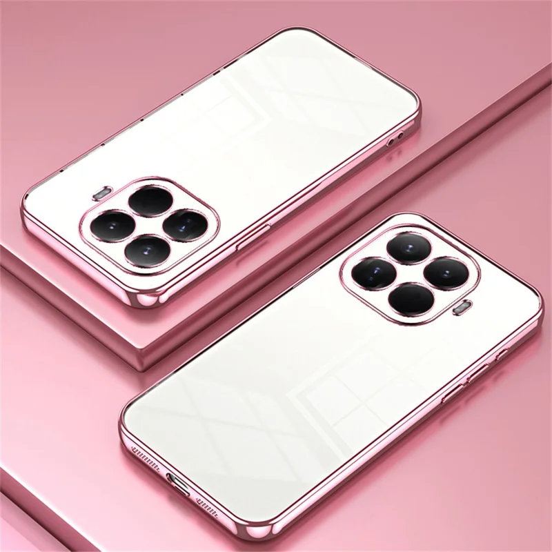 Voor Xiaomi 15T Pro hoesje met electroplating frame zachte TPU telefoonhoes - Roze