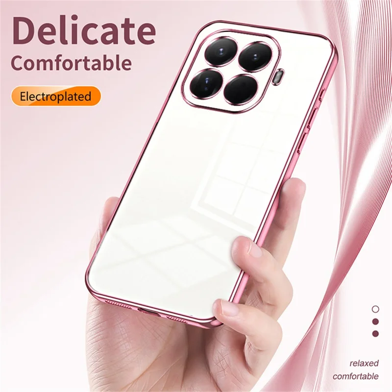 Voor Xiaomi 15T Pro hoesje met electroplating frame zachte TPU telefoonhoes - Roze
