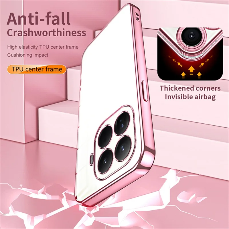 Voor Xiaomi 15T Pro hoesje met electroplating frame zachte TPU telefoonhoes - Roze
