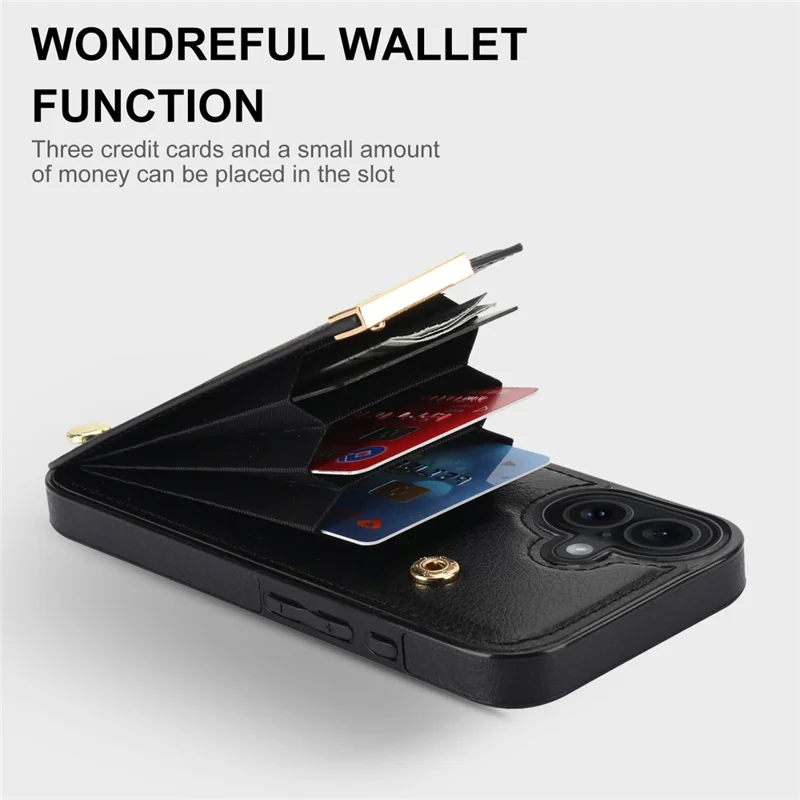 For iPhone 17 Case TPU + PU Leather Hardware Decor Phone Cover with Card Holder - Black