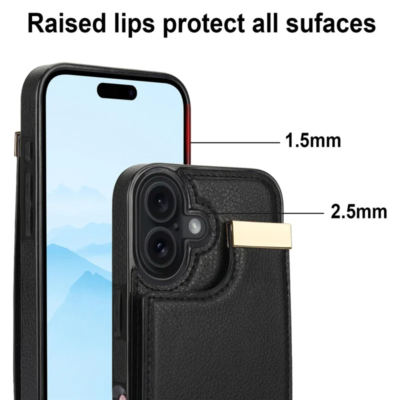 For iPhone 17 Case TPU + PU Leather Hardware Decor Phone Cover with Card Holder - Black
