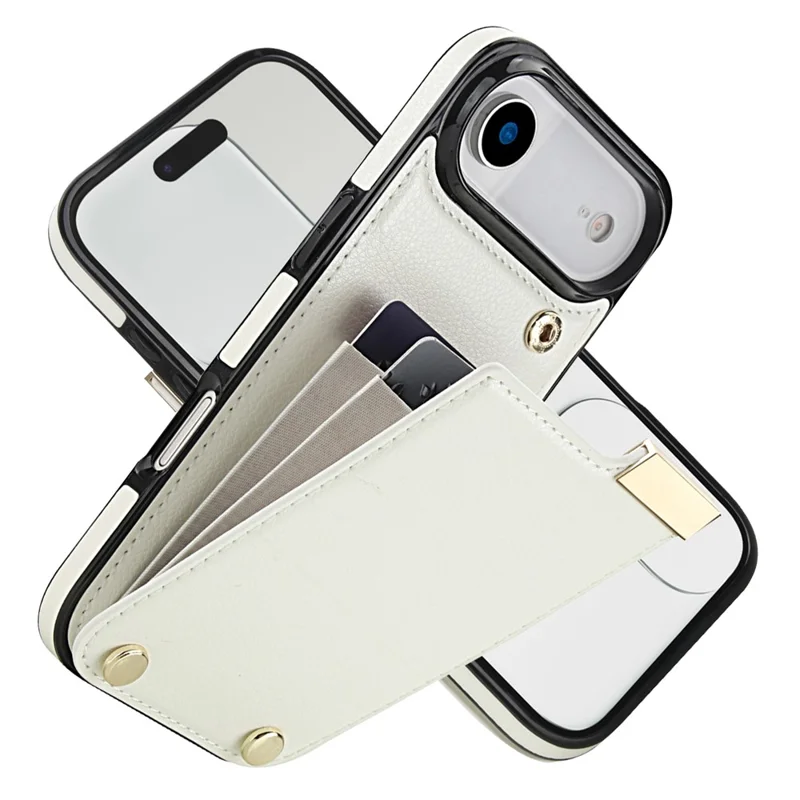 For iPhone Air Case TPU + PU Leather Hardware Decor Phone Cover with Card Holder - White