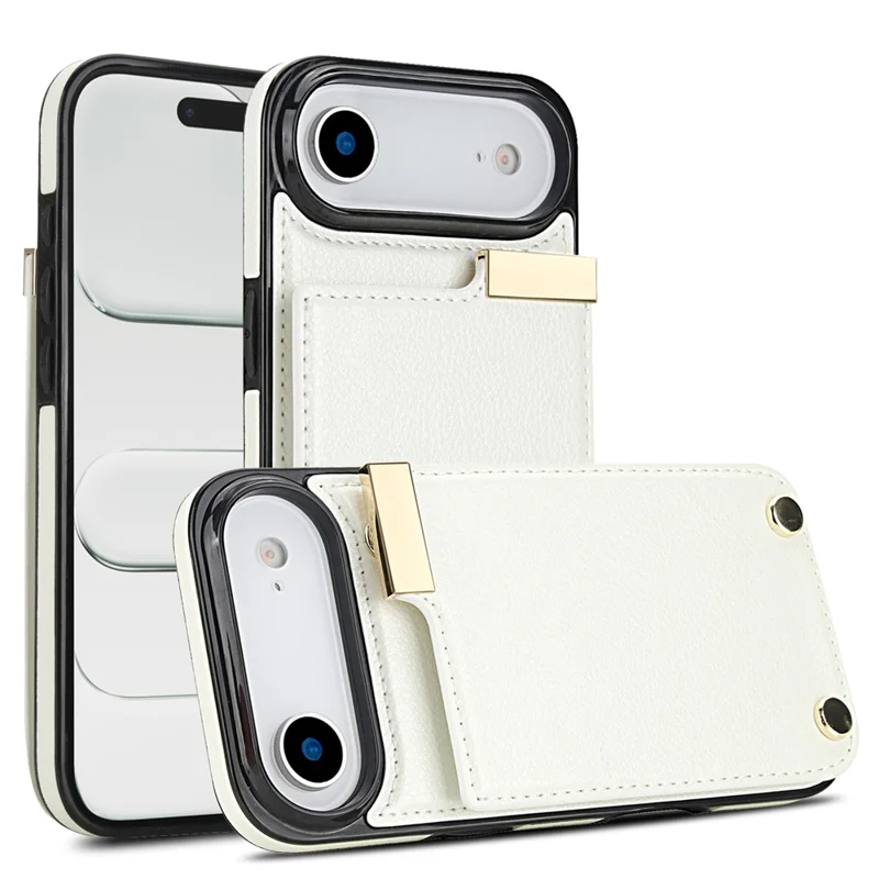 For iPhone Air Case TPU + PU Leather Hardware Decor Phone Cover with Card Holder - White