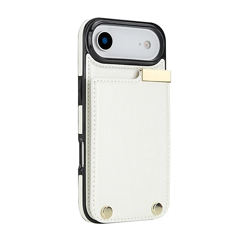 For iPhone Air Case TPU + PU Leather Hardware Decor Phone Cover with Card Holder - White