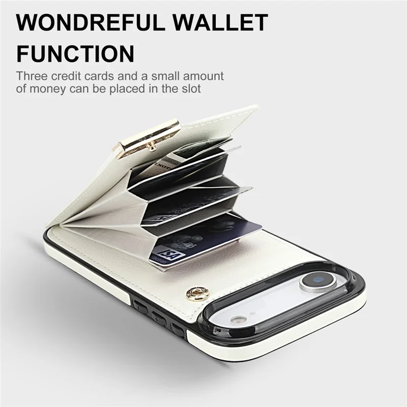 For iPhone Air Case TPU + PU Leather Hardware Decor Phone Cover with Card Holder - White