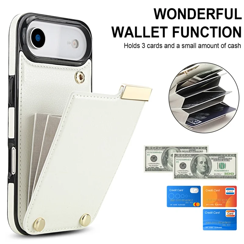 For iPhone Air Case TPU + PU Leather Hardware Decor Phone Cover with Card Holder - White