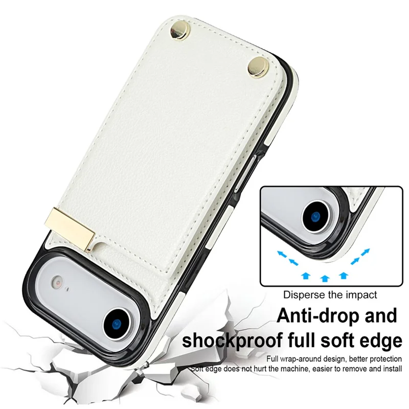 For iPhone Air Case TPU + PU Leather Hardware Decor Phone Cover with Card Holder - White