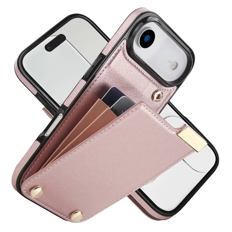 For iPhone Air Case TPU + PU Leather Hardware Decor Phone Cover with Card Holder - Rose Gold
