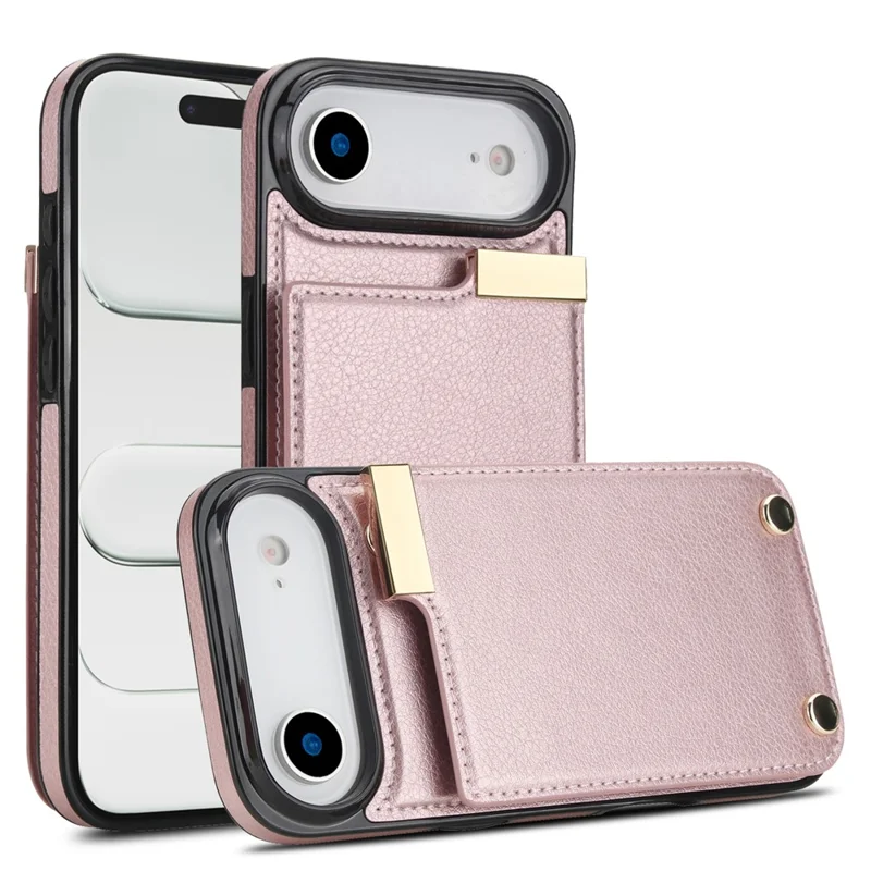 For iPhone Air Case TPU + PU Leather Hardware Decor Phone Cover with Card Holder - Rose Gold