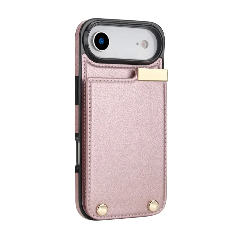 For iPhone Air Case TPU + PU Leather Hardware Decor Phone Cover with Card Holder - Rose Gold