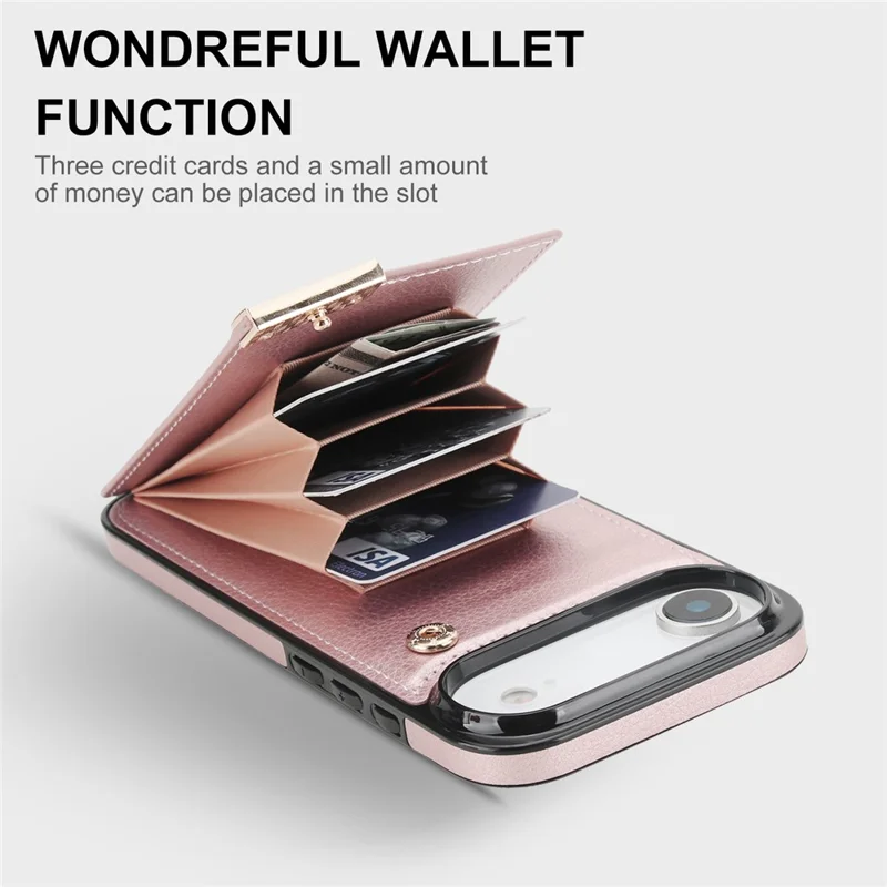 For iPhone Air Case TPU + PU Leather Hardware Decor Phone Cover with Card Holder - Rose Gold