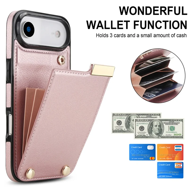 For iPhone Air Case TPU + PU Leather Hardware Decor Phone Cover with Card Holder - Rose Gold