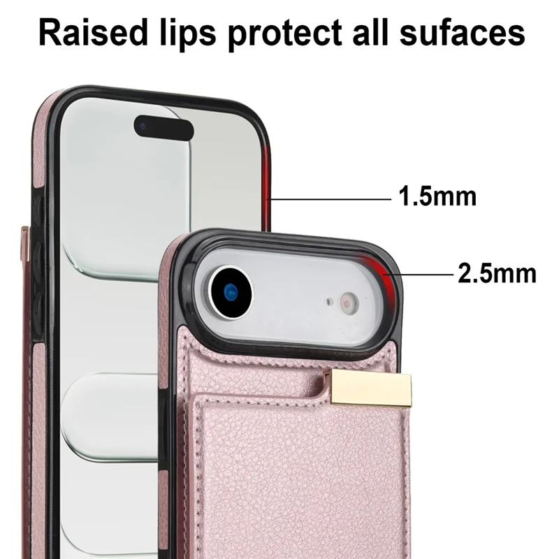 For iPhone Air Case TPU + PU Leather Hardware Decor Phone Cover with Card Holder - Rose Gold