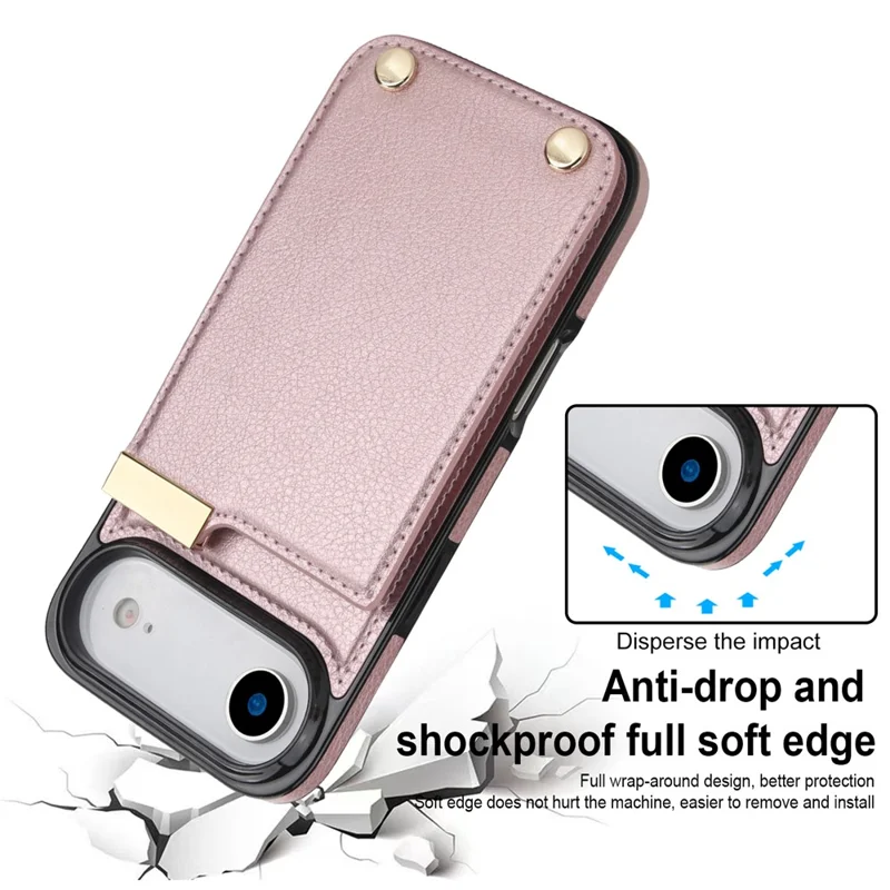 For iPhone Air Case TPU + PU Leather Hardware Decor Phone Cover with Card Holder - Rose Gold