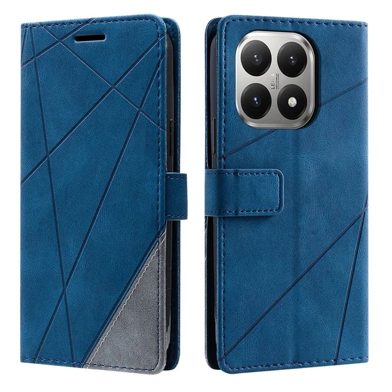 For Xiaomi 15T Case Imprinted Lines PU Leather Splicing Wallet Phone Cover - Blue